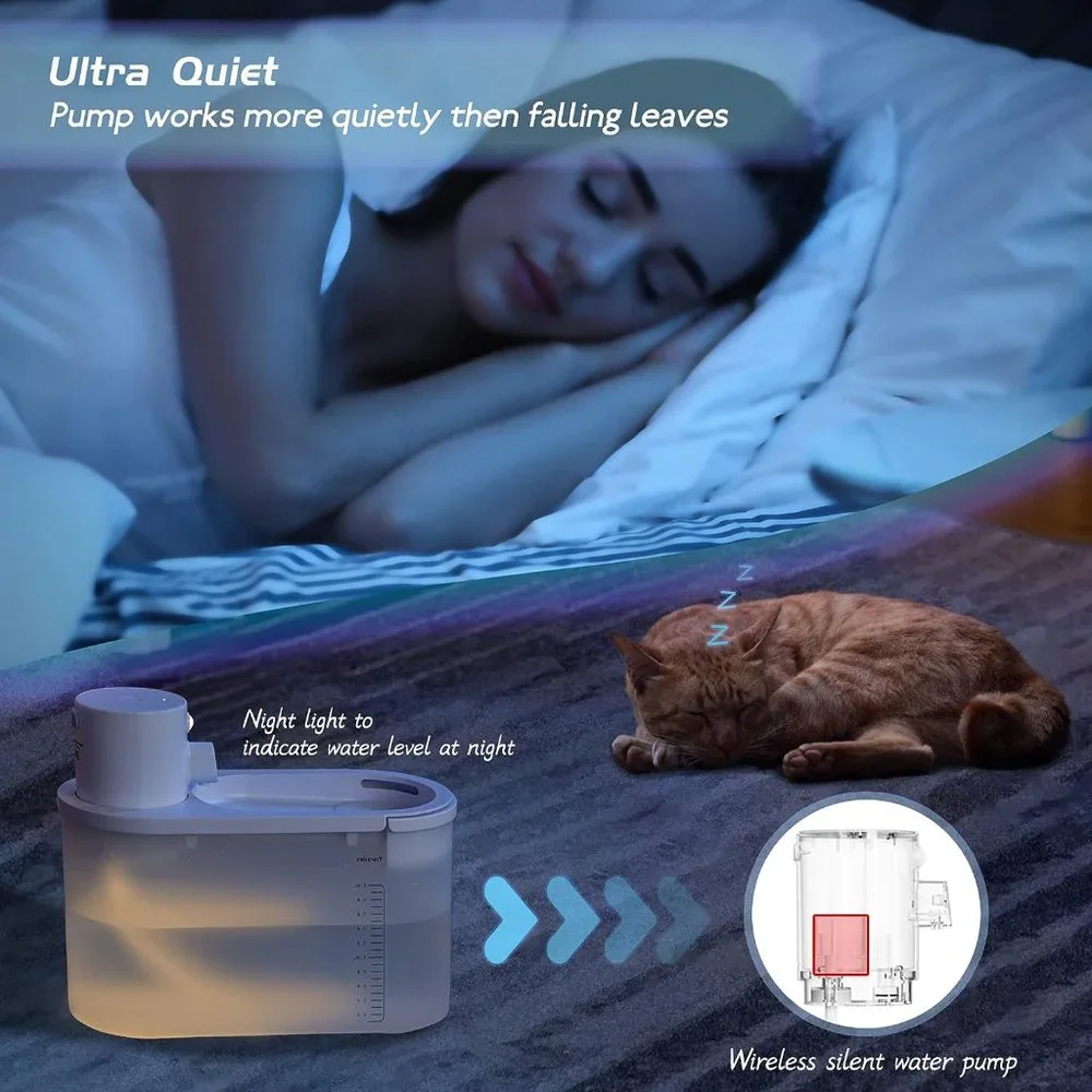 Battery Operated Cat Water Fountain Ultra-Quiet Automatic LED